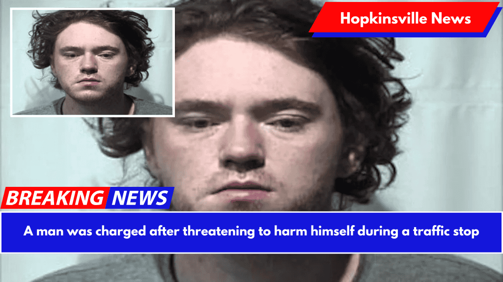 A man was charged after threatening to harm himself during a traffic stop