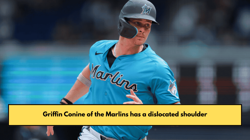 Griffin Conine of the Marlins has a dislocated shoulder