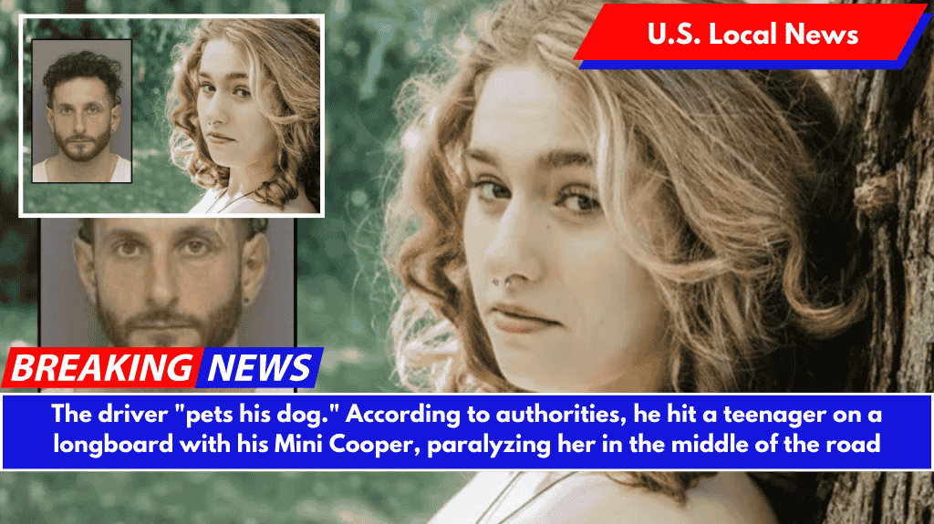The driver "pets his dog." According to authorities, he hit a teenager on a longboard with his Mini Cooper, paralyzing her in the middle of the road