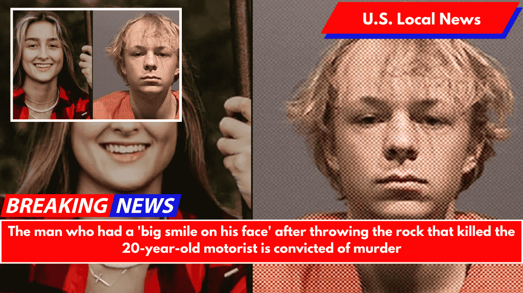 The man who had a 'big smile on his face' after throwing the rock that killed the 20-year-old motorist is convicted of murder