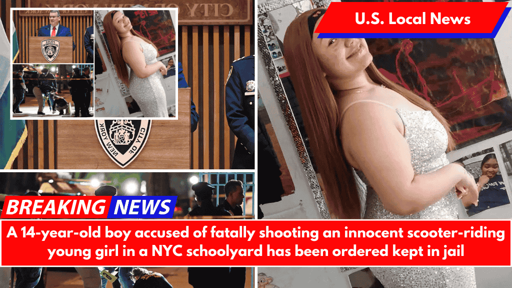 A 14-year-old boy accused of fatally shooting an innocent scooter-riding young girl in a NYC schoolyard has been ordered kept in jail