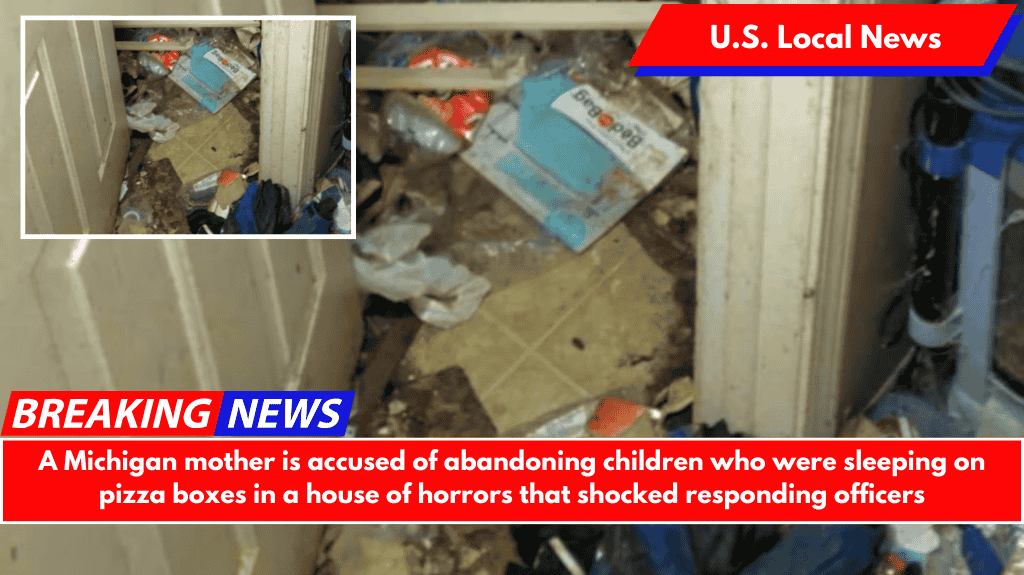 A Michigan mother is accused of abandoning children who were sleeping on pizza boxes in a house of horrors that shocked responding officers