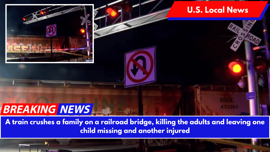 A train crushes a family on a railroad bridge, killing the adults and leaving one child missing and another injured