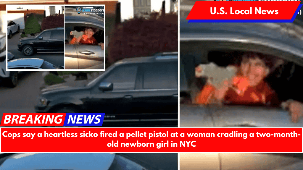 Cops say a heartless sicko fired a pellet pistol at a woman cradling a two-month-old newborn girl in NYC