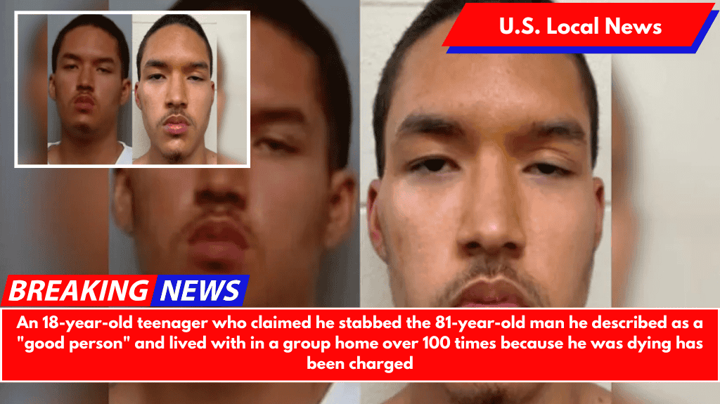 An 18-year-old teenager who claimed he stabbed the 81-year-old man he described as a "good person" and lived with in a group home over 100 times because he was dying has been charged