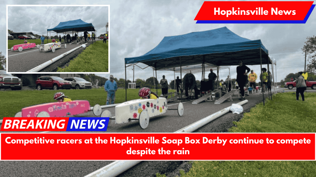 Competitive racers at the Hopkinsville Soap Box Derby continue to compete despite the rain