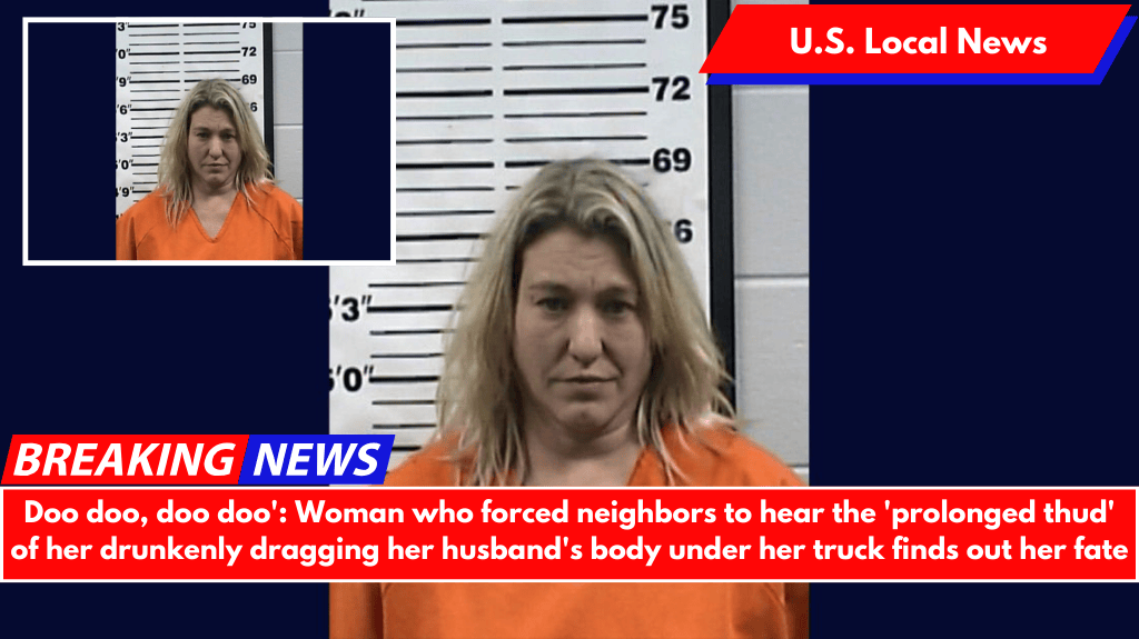 Doo doo, doo doo': Woman who forced neighbors to hear the 'prolonged thud' of her drunkenly dragging her husband's body under her truck finds out her fate