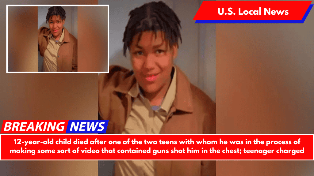 12-year-old child died after one of the two teens with whom he was in the process of making some sort of video that contained guns shot him in the chest; teenager charged